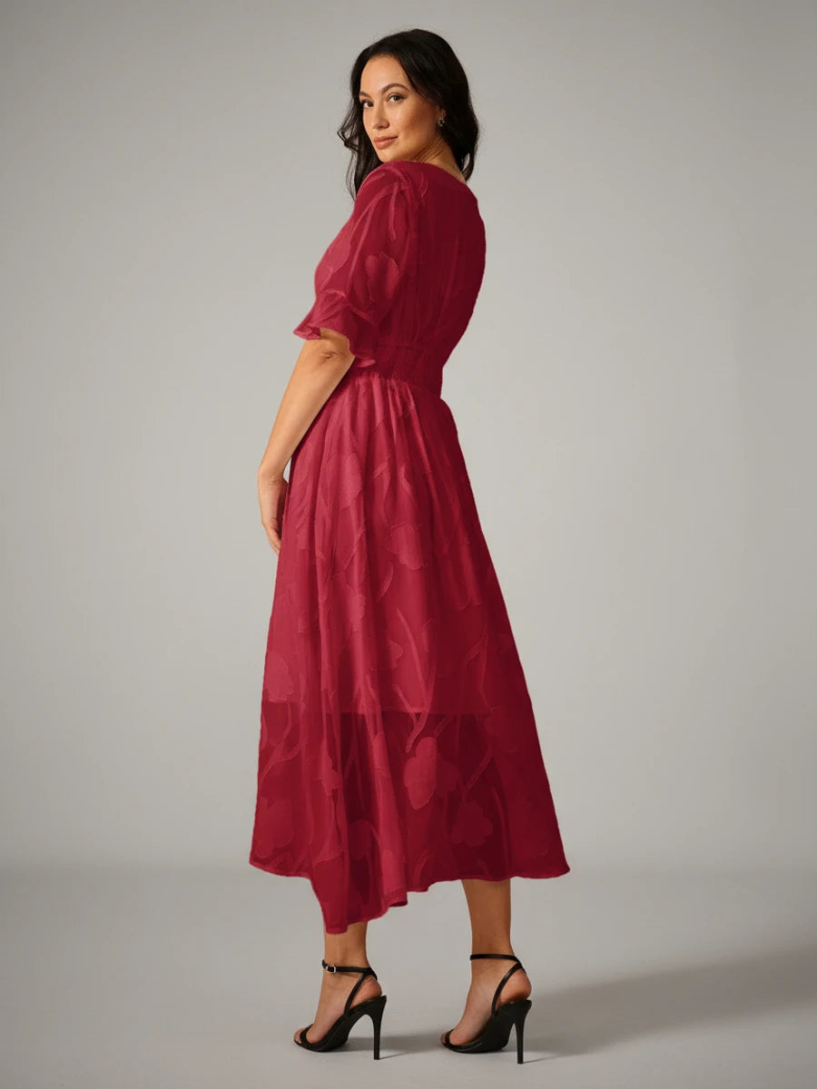 V-Neck A-Line Midi Dress for Women