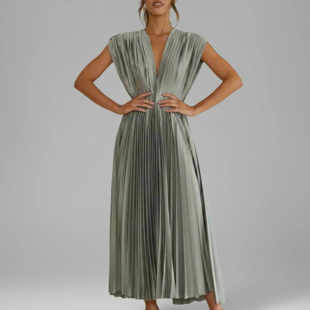 V-Neck A-Line Midi Dress for Women