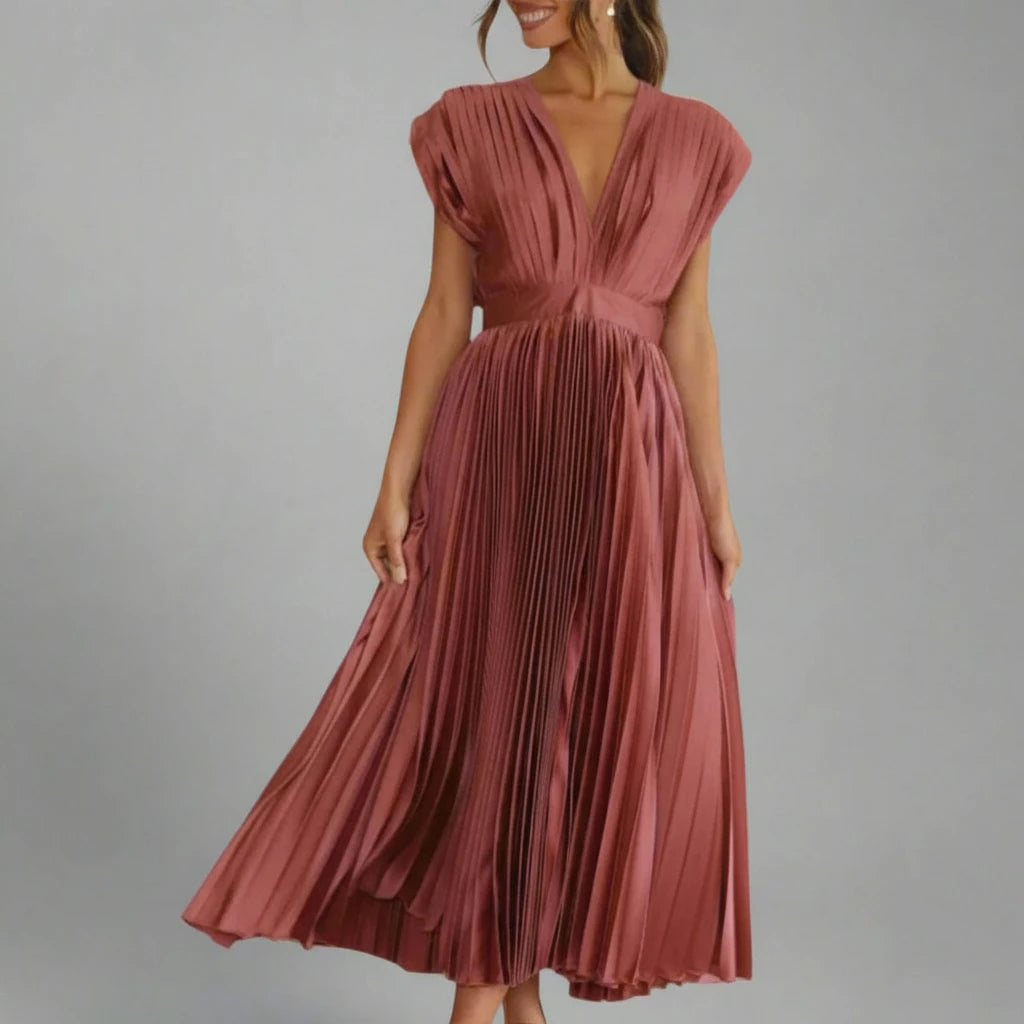 V-Neck A-Line Midi Dress for Women