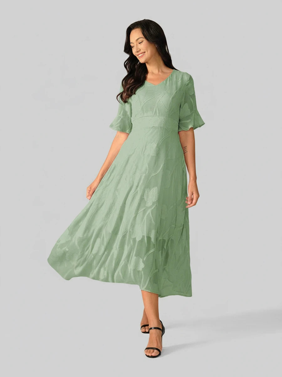 V-Neck A-Line Midi Dress for Women