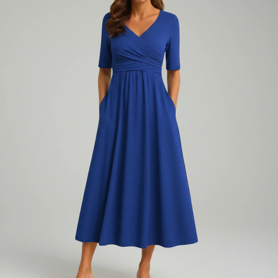 V-Neck A-Line Midi Dress for Women
