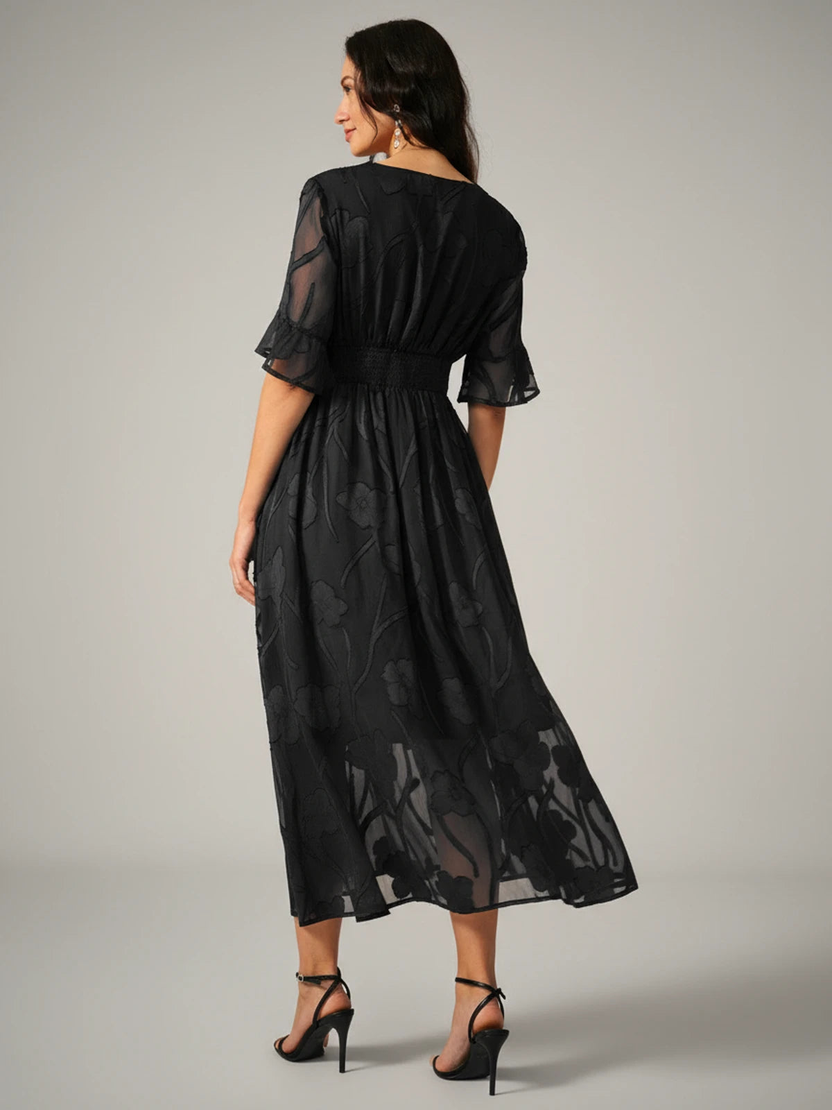 V-Neck A-Line Midi Dress for Women