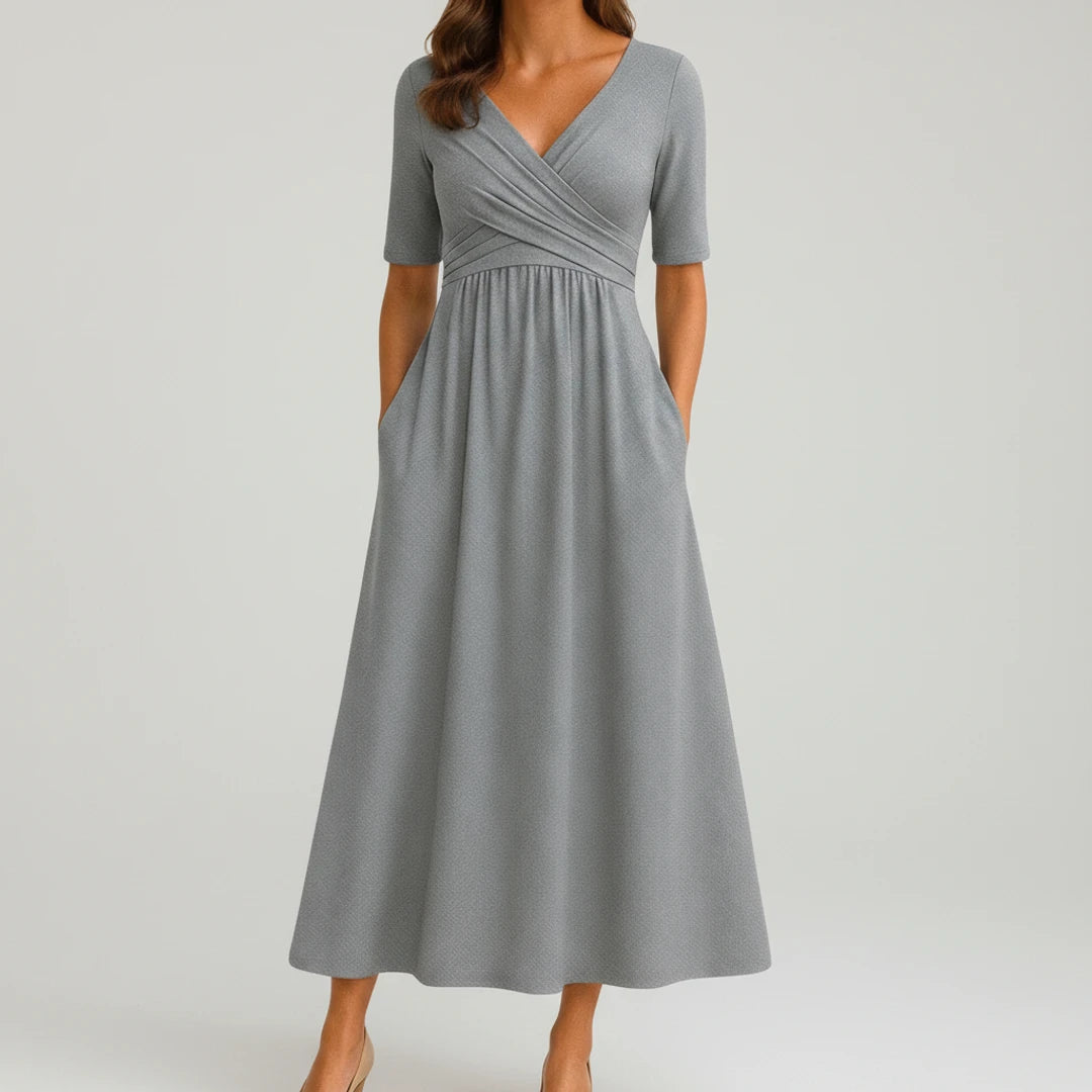 V-Neck A-Line Midi Dress for Women