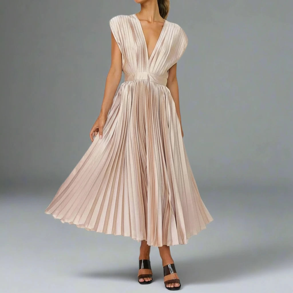 V-Neck A-Line Midi Dress for Women