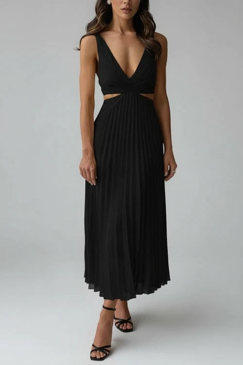 V-Neck A-Line Midi Dress for Women