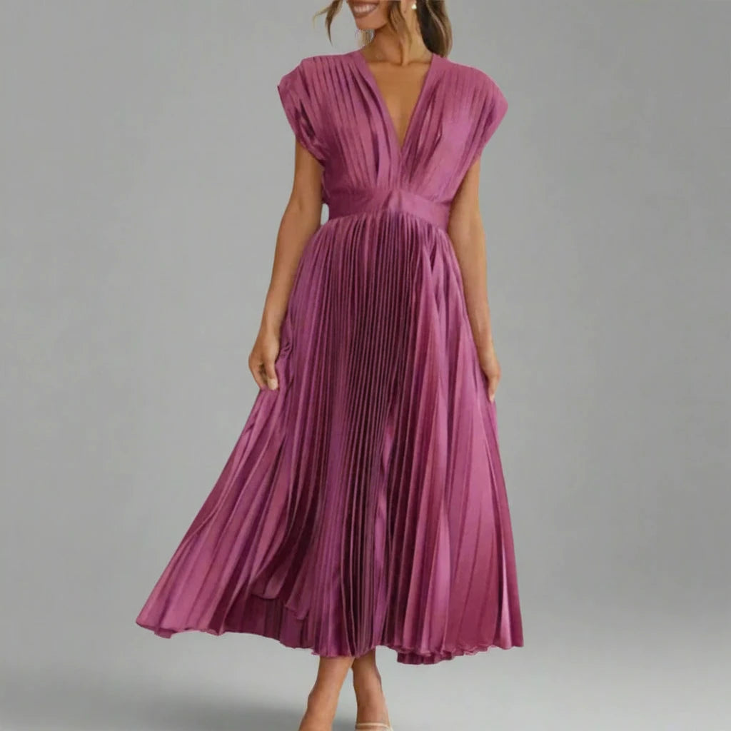 V-Neck A-Line Midi Dress for Women