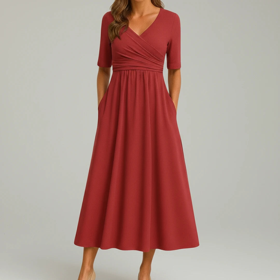 V-Neck A-Line Midi Dress for Women