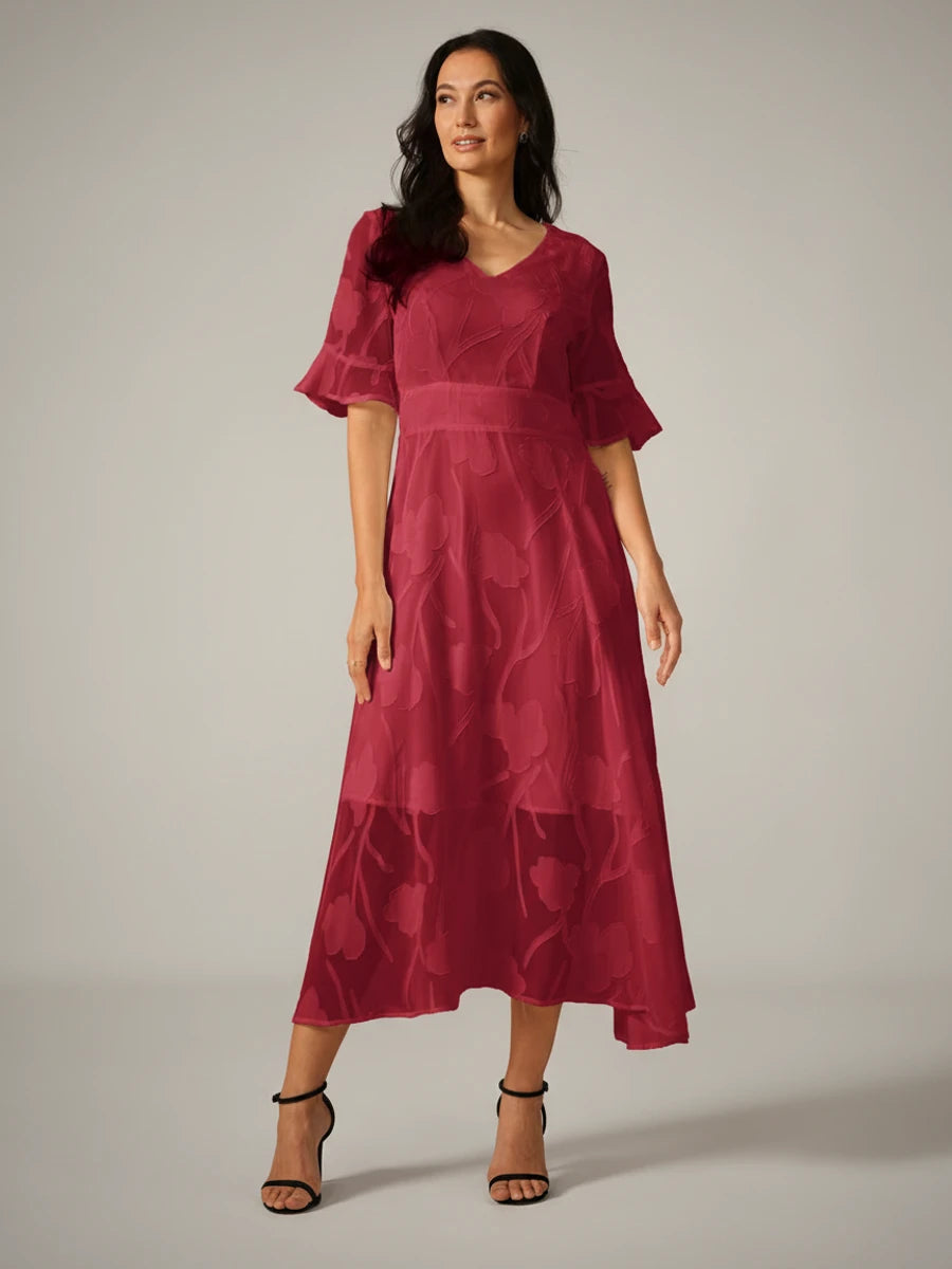 V-Neck A-Line Midi Dress for Women