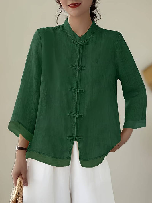 Image of Abigail | Women's Frog Button Mandarin Collar Blouse