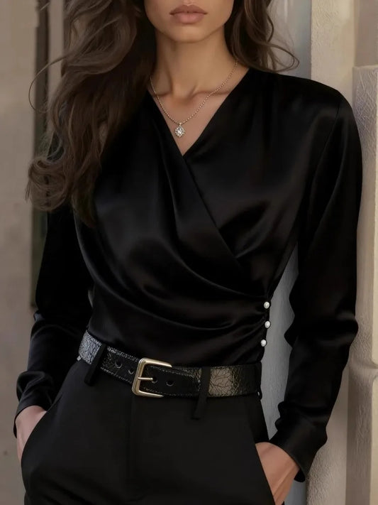 Abigail | Women's Wrap Long Sleeve Blouse - Image 2
