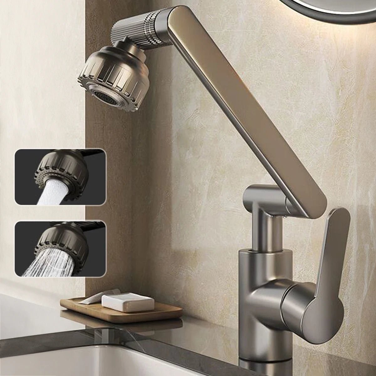 Adjustable and Flexible Kitchen Faucet with 360° Swivel Arm and Dual Water Spray Modes