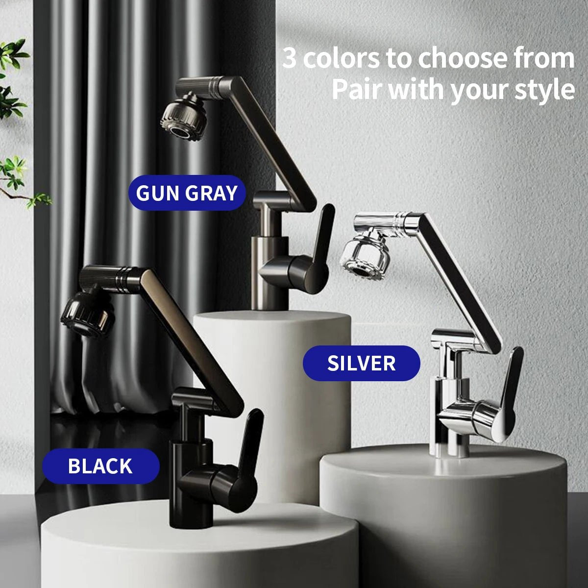 Adjustable and Flexible Kitchen Faucet with 360° Swivel Arm and Dual Water Spray Modes