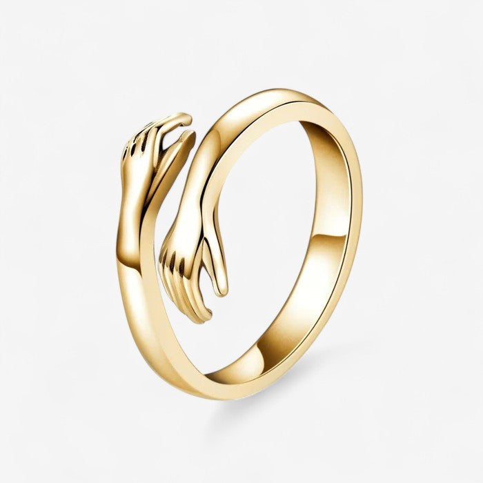 Adjustable Open Ring with Intertwined Hands