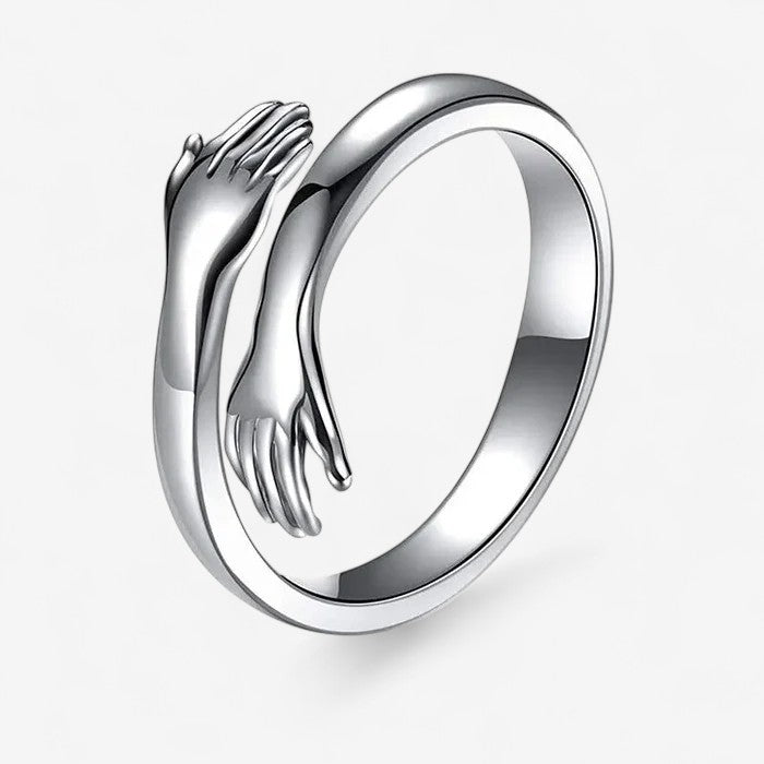 Adjustable Open Ring with Intertwined Hands