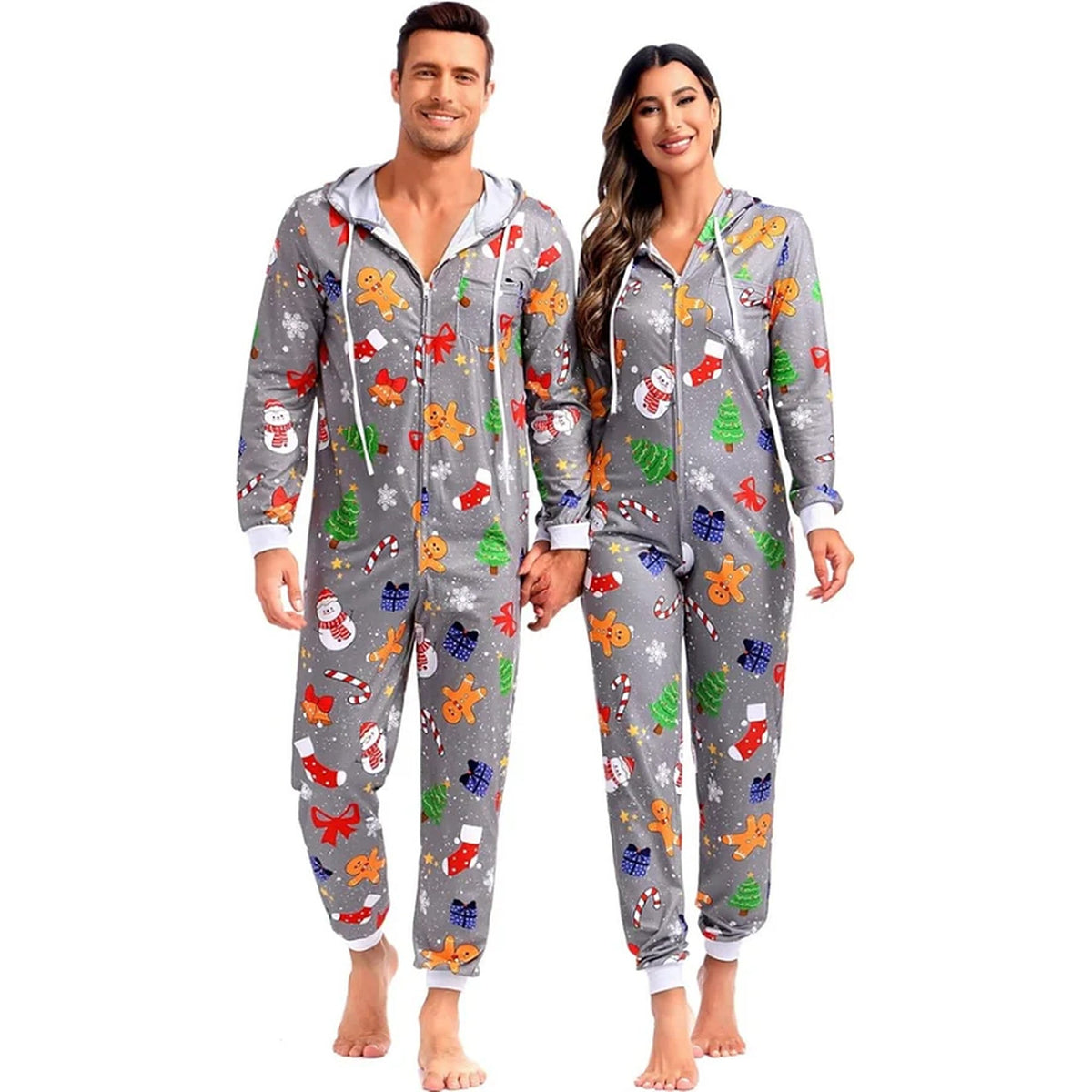 Adult Onesie - Matching Christmas Loungewear Set for Couples with Zipper