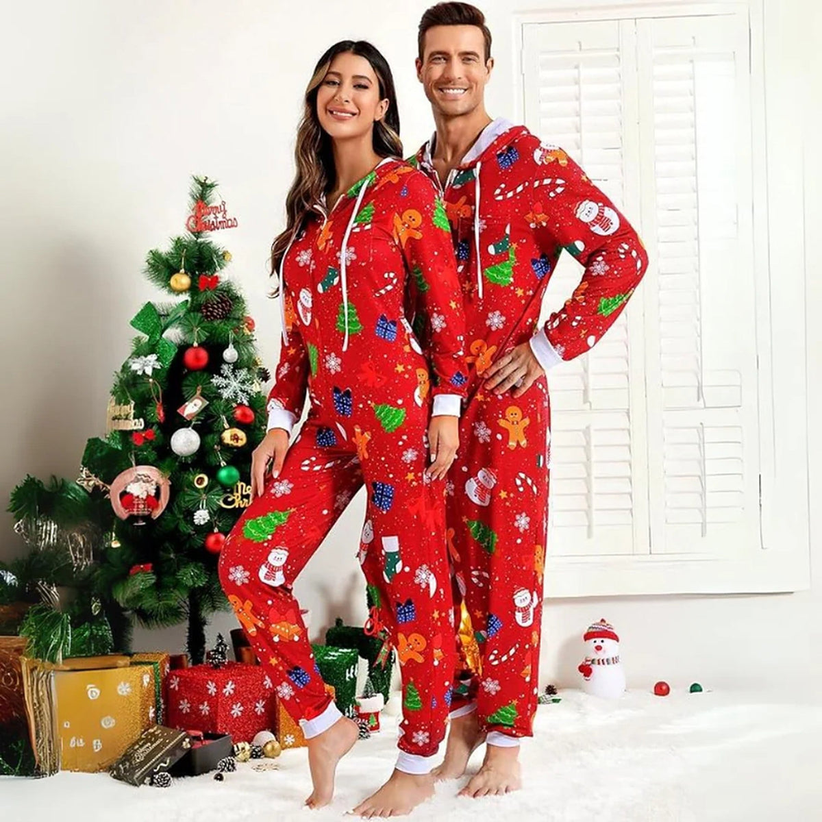 Adult Onesie - Matching Christmas Loungewear Set for Couples with Zipper
