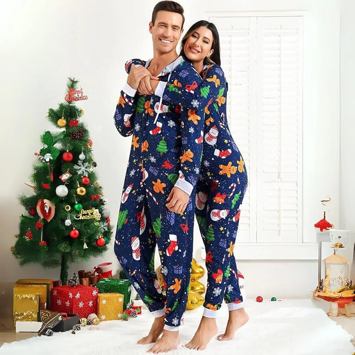 Adult Onesie - Matching Christmas Loungewear Set for Couples with Zipper