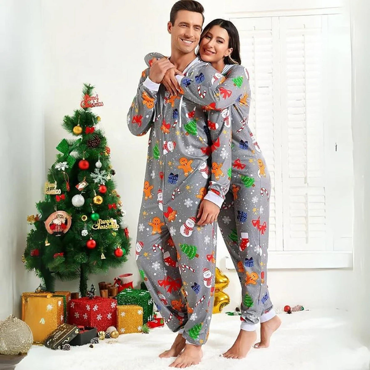 Adult Onesie - Matching Christmas Loungewear Set for Couples with Zipper