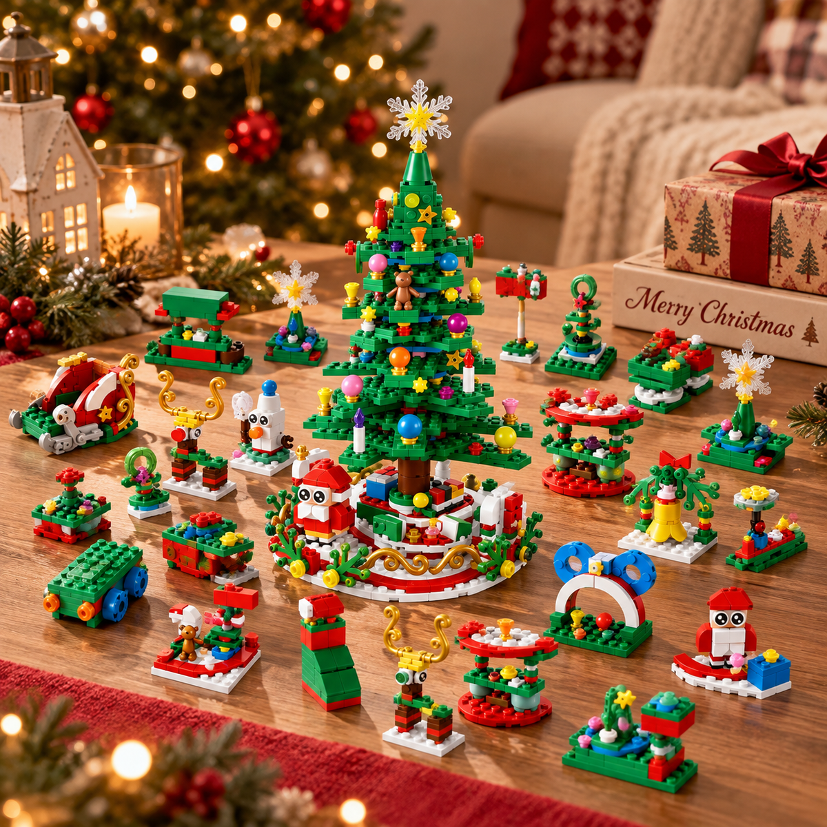 Advent Calendar with 24 Building Block Surprises | LED Christmas Tree Set Christmas Activity