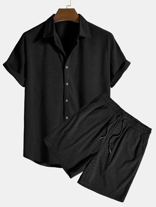 Image of Aiden | Men's Button-Down Short Sleeve Shirt and Drawstring Shorts Set