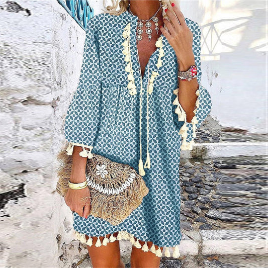 Image of Aimee | Women's V-Neck Boho Mini Dress