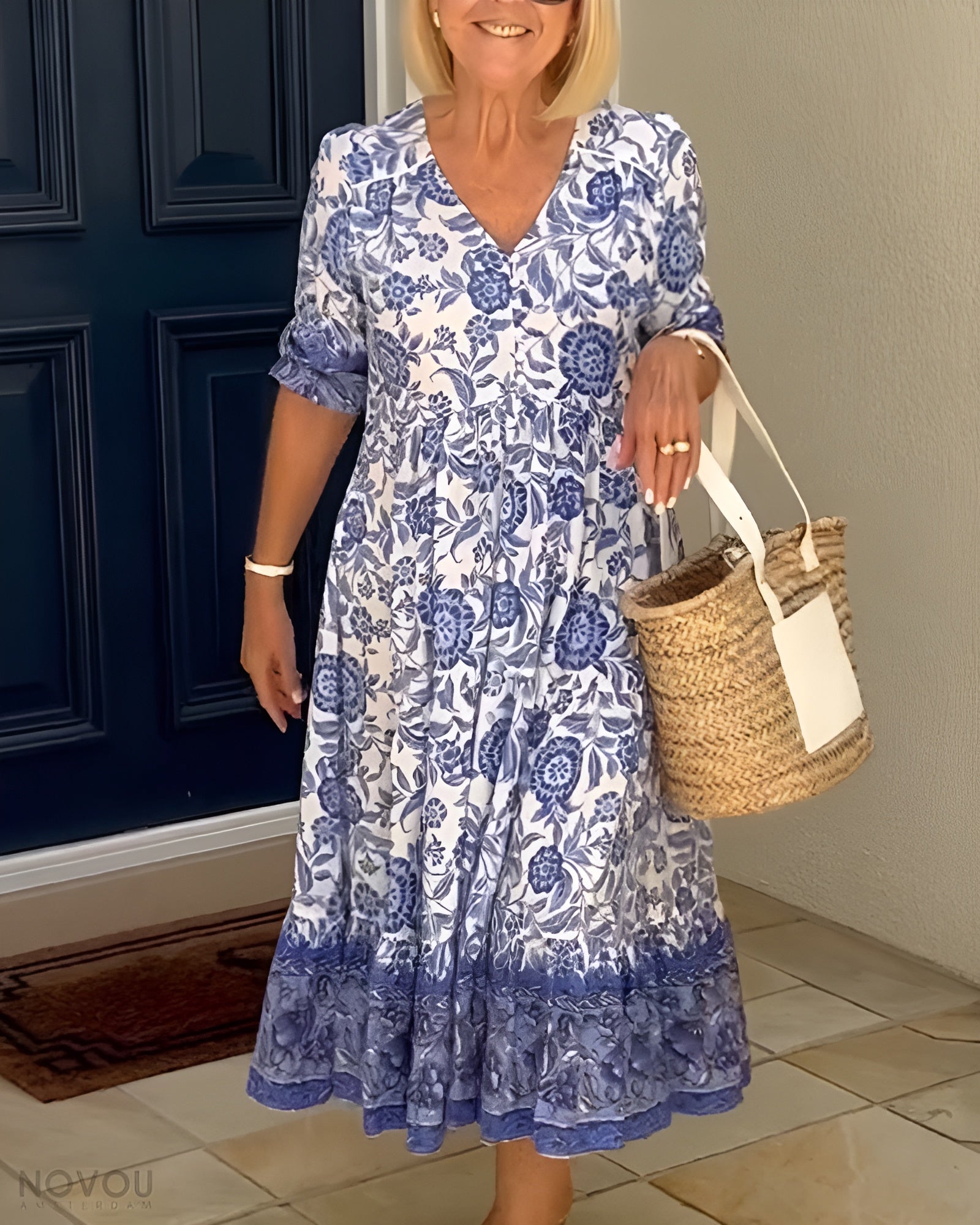 Image of Amanda | Women's V-Neck Floral Midi Dress