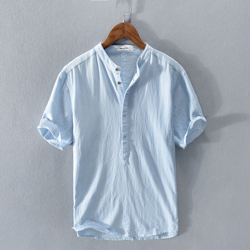 Image of Amos | Men's Band Collar Button-Down Shirt