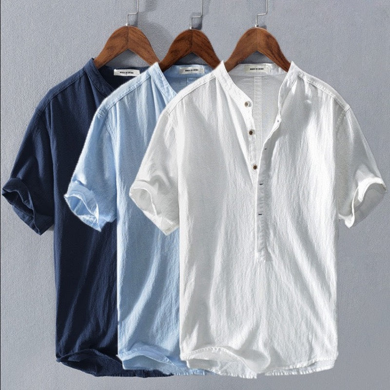 Image of Amos | Men's Band Collar Button-Down Shirt