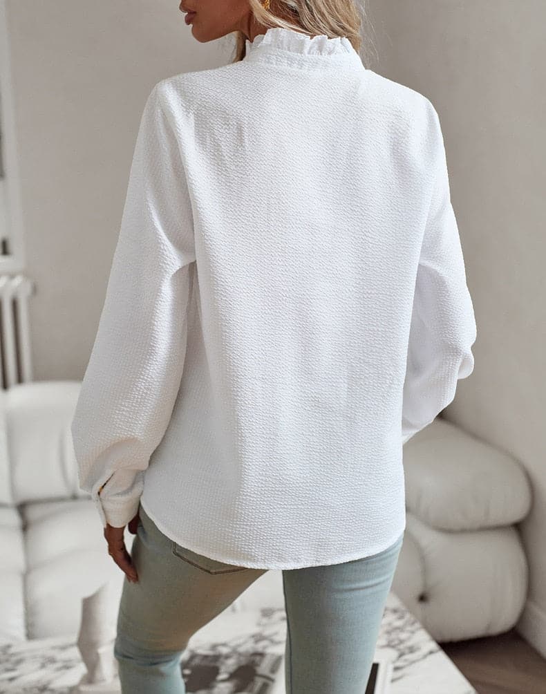 Image of Ann | Women's Ruffle Long Sleeve Button Down Blouse