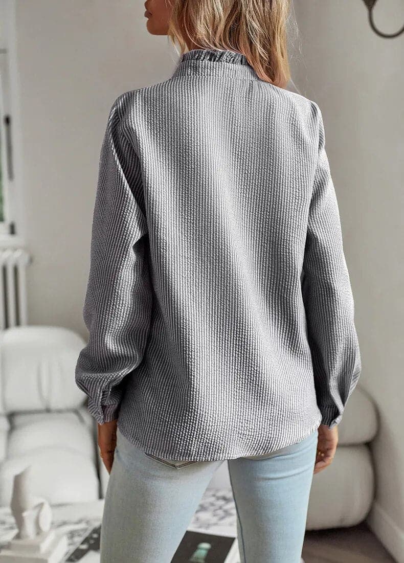 Image of Ann | Women's Ruffle Long Sleeve Button Down Blouse
