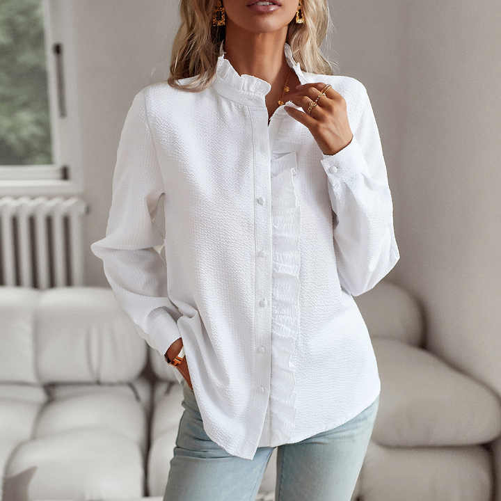 Image of Ann | Women's Ruffle Long Sleeve Button Down Blouse