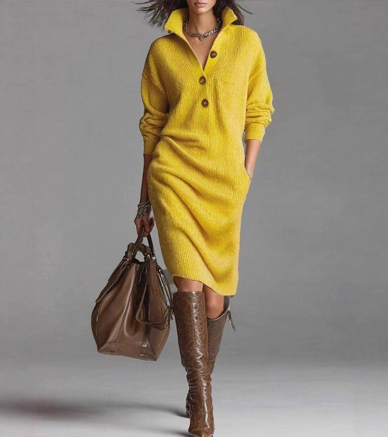 Image of Anne | Women's High Neck Sweater Midi Dress