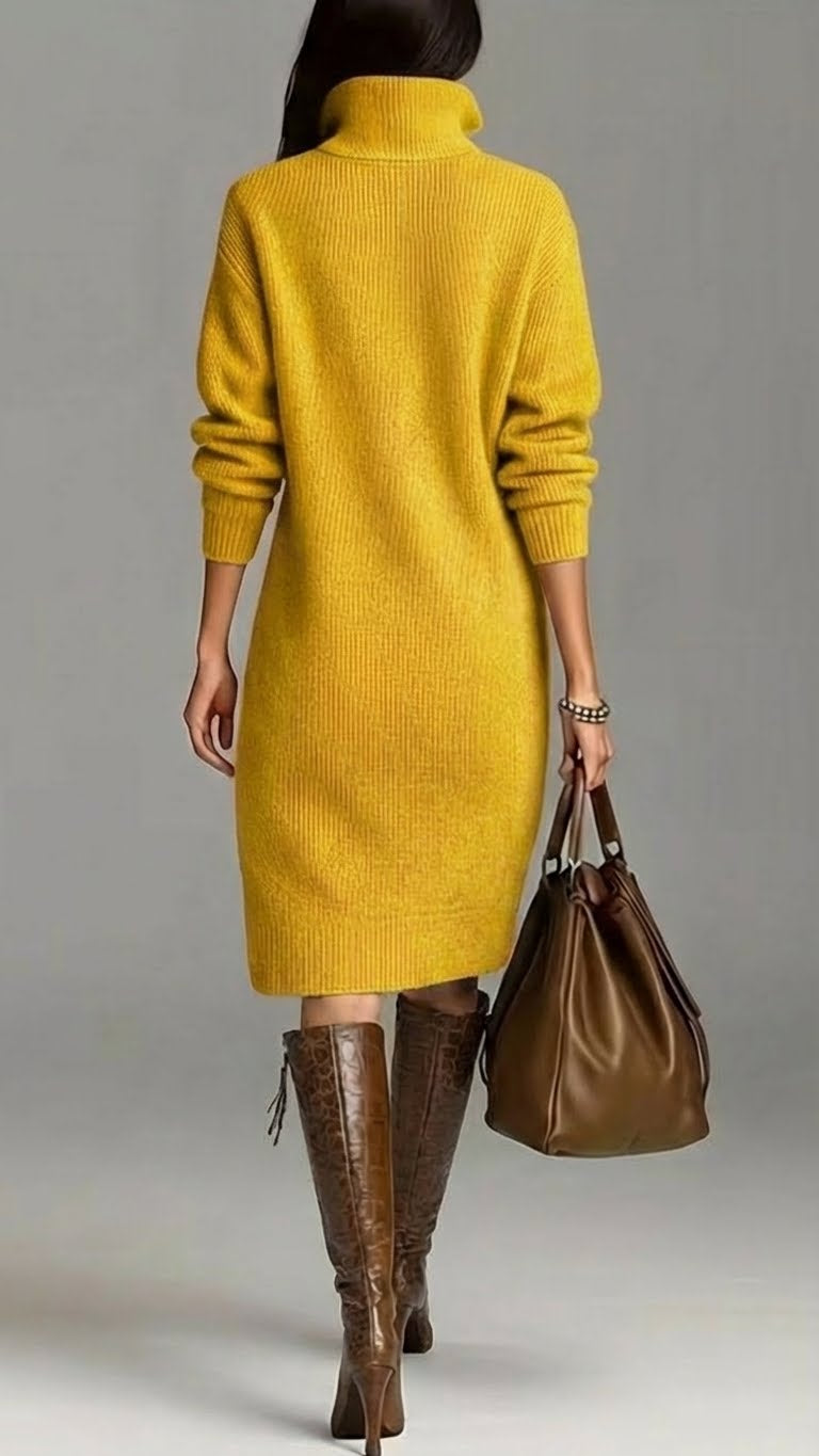 Image of Anne | Women's High Neck Sweater Midi Dress