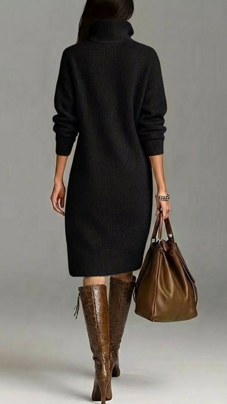 Image of Anne | Women's High Neck Sweater Midi Dress