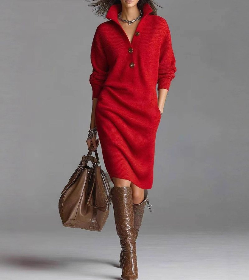 Image of Anne | Women's High Neck Sweater Midi Dress