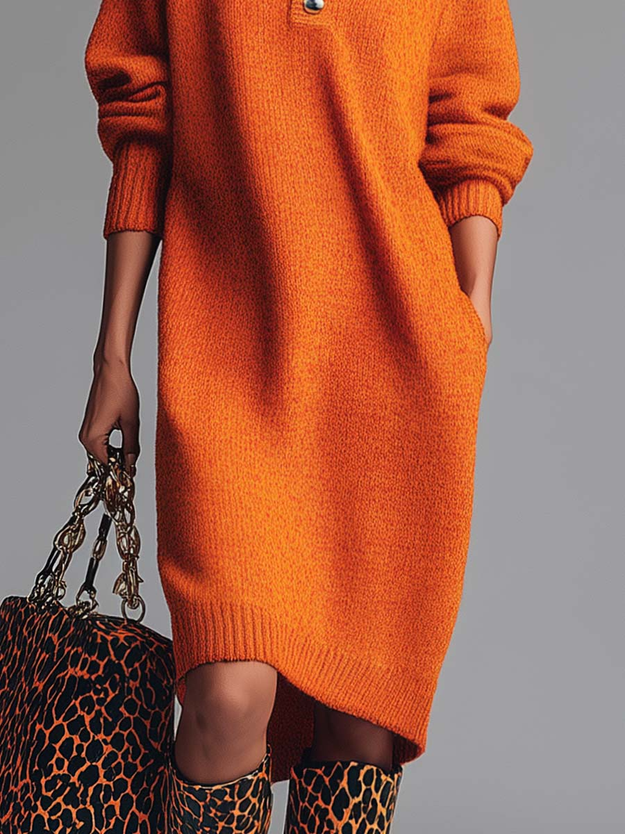 Image of Anne | Women's High Neck Sweater Midi Dress