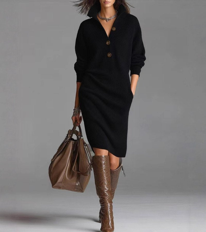 Image of Anne | Women's High Neck Sweater Midi Dress