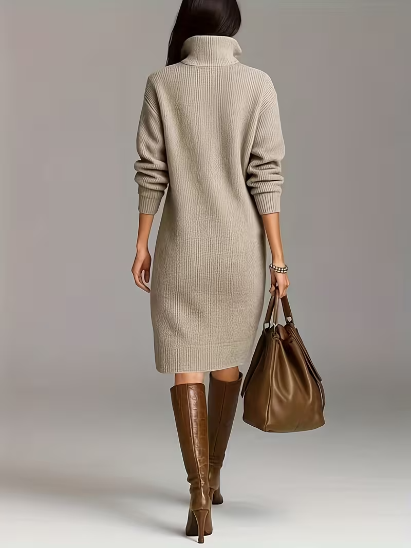 Image of Anne | Women's High Neck Sweater Midi Dress