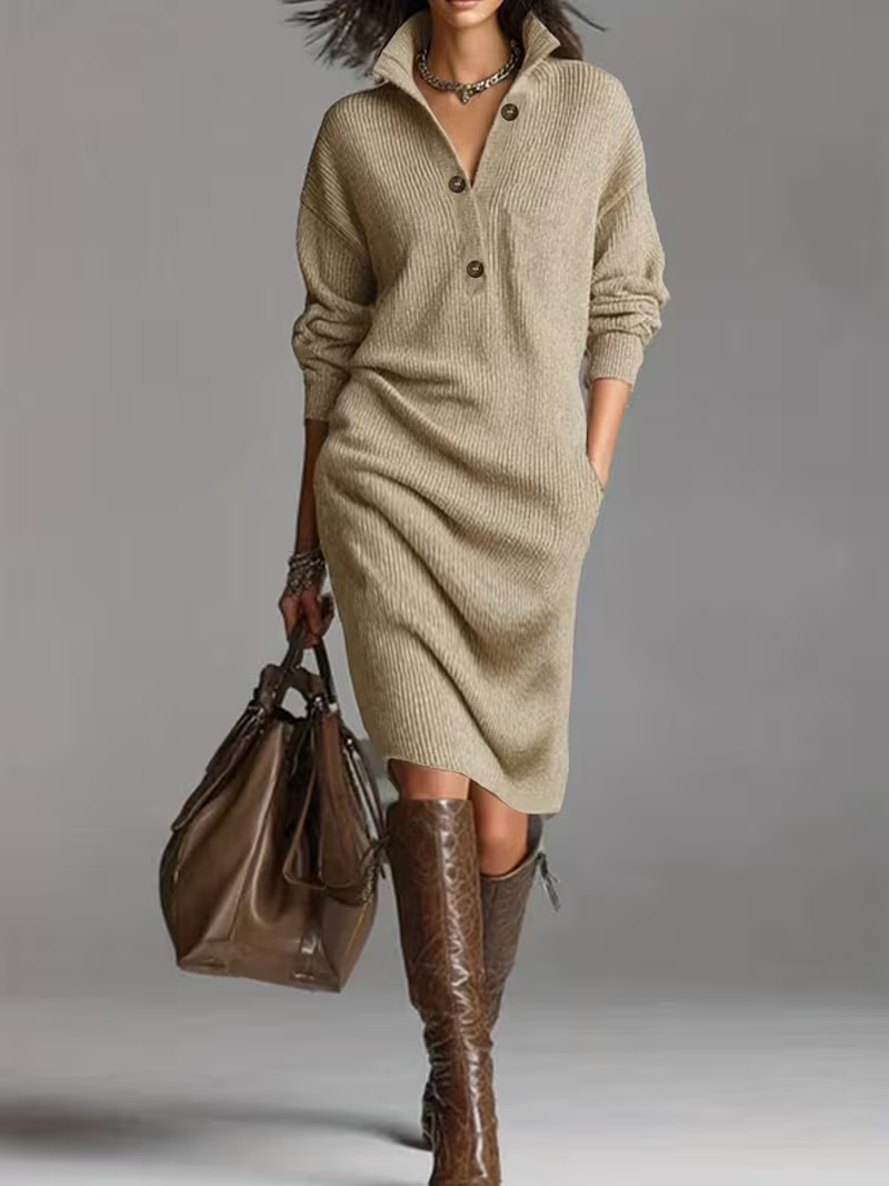 Image of Anne | Women's High Neck Sweater Midi Dress