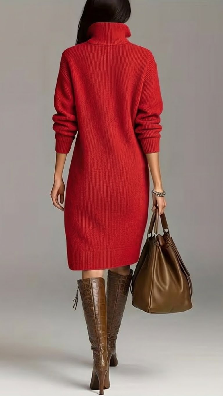 Image of Anne | Women's High Neck Sweater Midi Dress