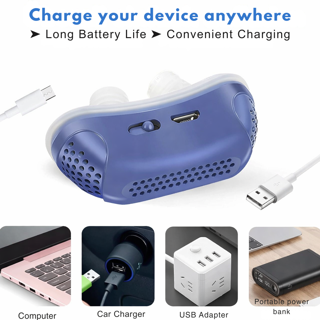 Anti-Snoring Nasal Device with Airflow | Compact Breathing Aid without Mask | USB Rechargeable | MicroBreath