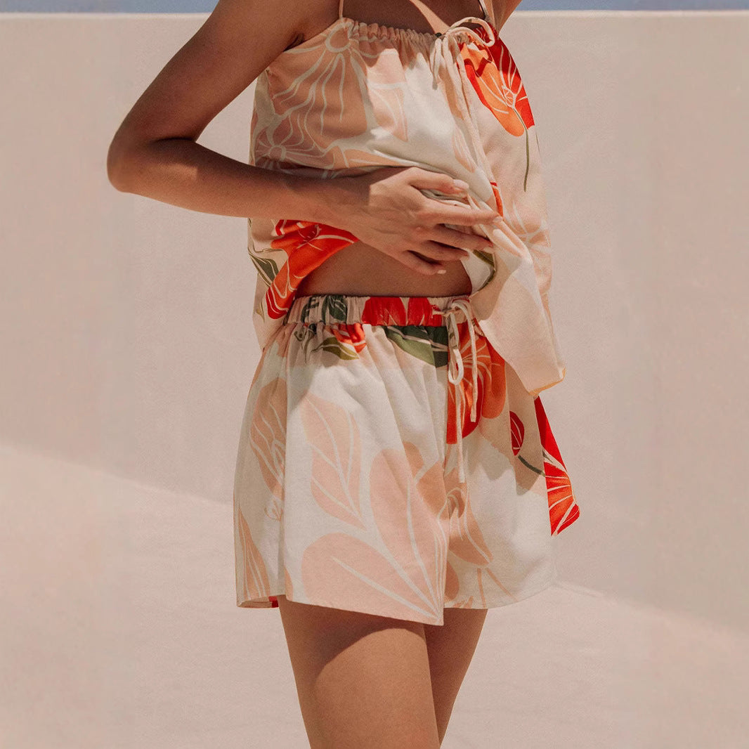 Image of April | Women's Spaghetti Strap Floral Print Top