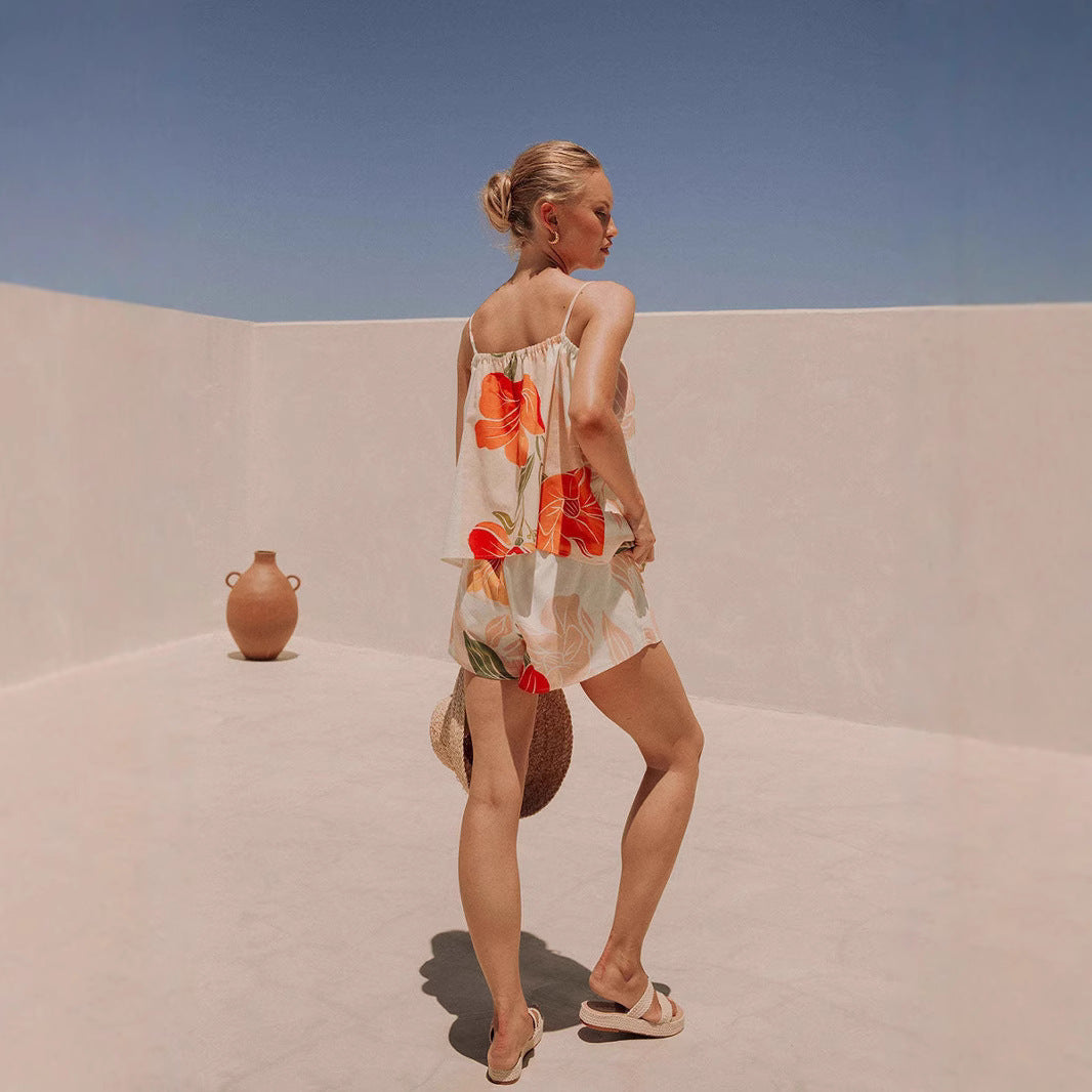 Image of April | Women's Spaghetti Strap Floral Print Top