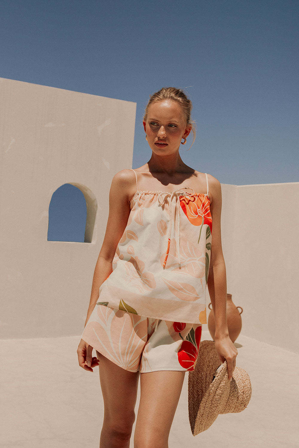 Image of April | Women's Spaghetti Strap Floral Print Top