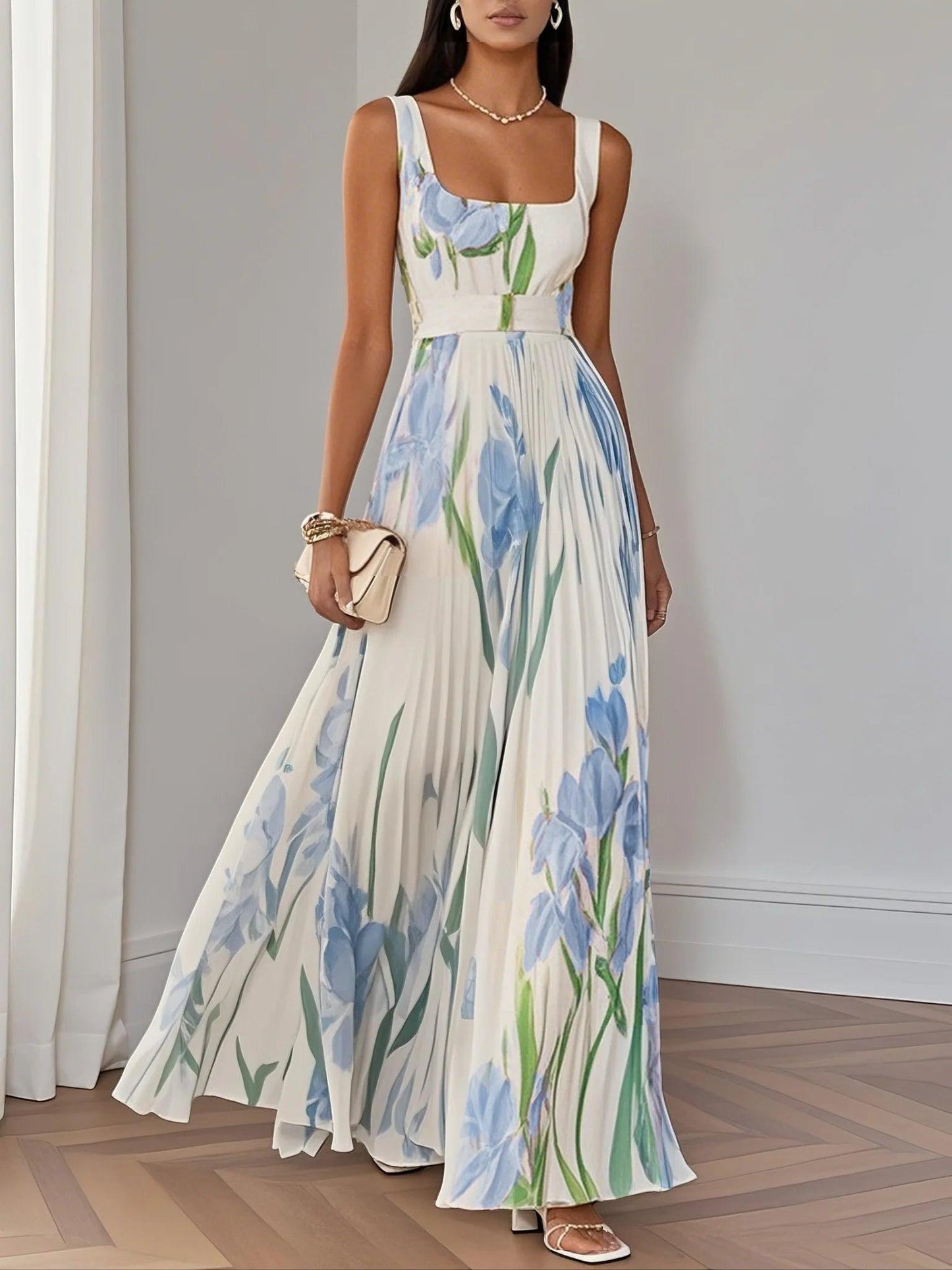 Image of Ariana | Women's Sleeveless Pleated Maxi Dress