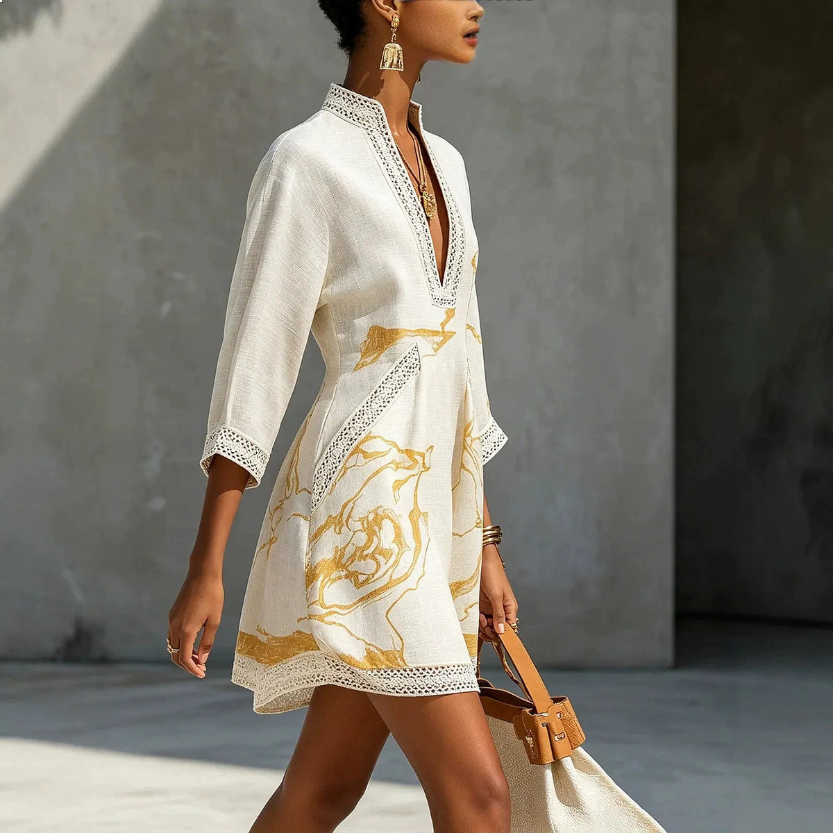 Artistic V-Neck Mini Dress