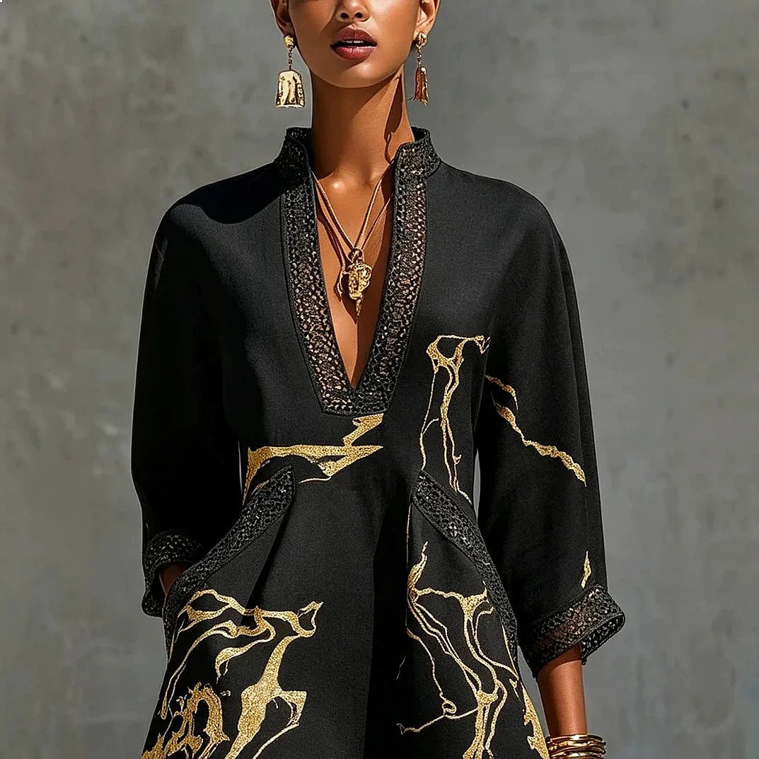 Artistic V-Neck Mini Dress