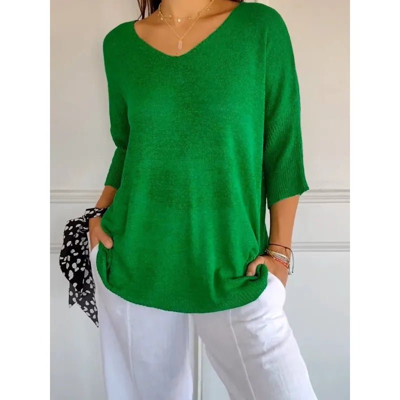 Image of Ashley | Women's Oversized Knit V-Neck Top