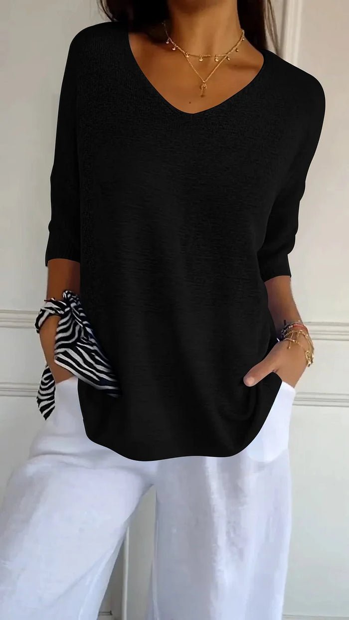 Image of Ashley | Women's Oversized Knit V-Neck Top
