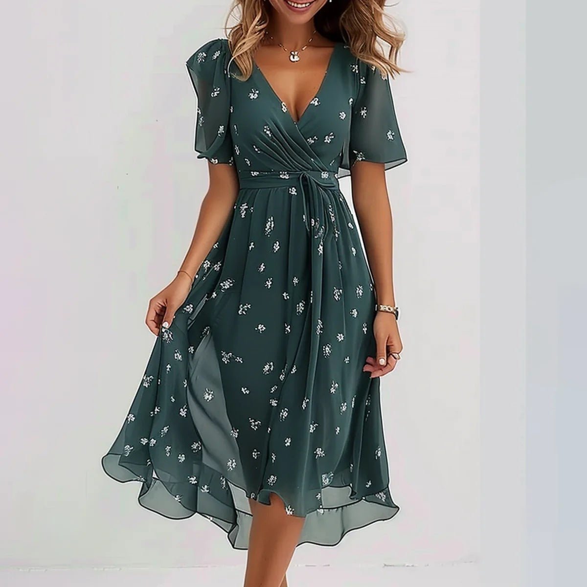 Image of Ashley | Women's V-Neck A-Line Midi Dress